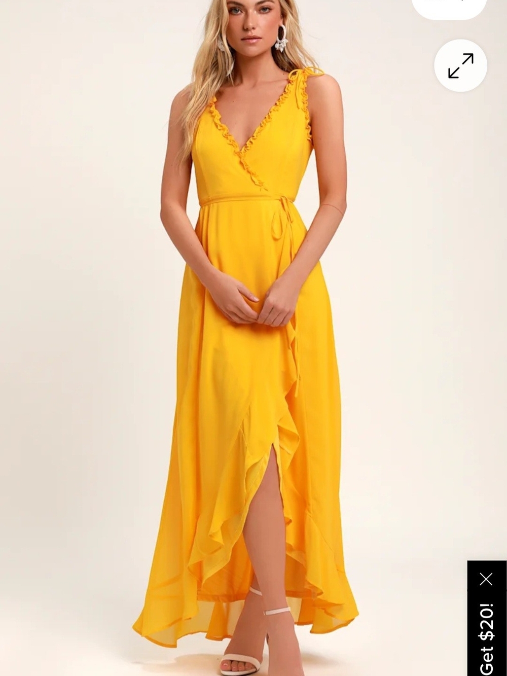 Lulus Juliette Yellow Ruffled High-Low Wrap Dress